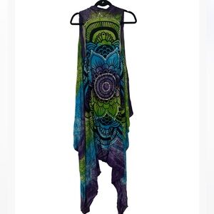 Purple green blue boho vest maxi length sequin detail on back festival vibes
